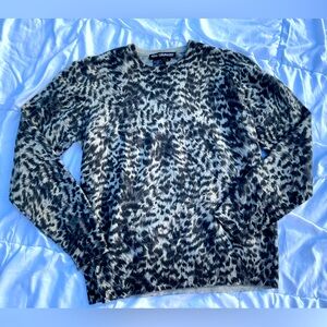 Nina Leonard Black and Grey Animal Print Wool Sweater. Size Large